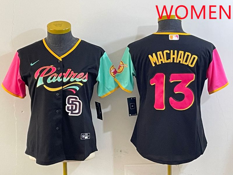 Women San Diego Padres #13 Machado Black City Edition 2025 Nike MLB Jersey style 7->women mlb jersey->Women Jersey
